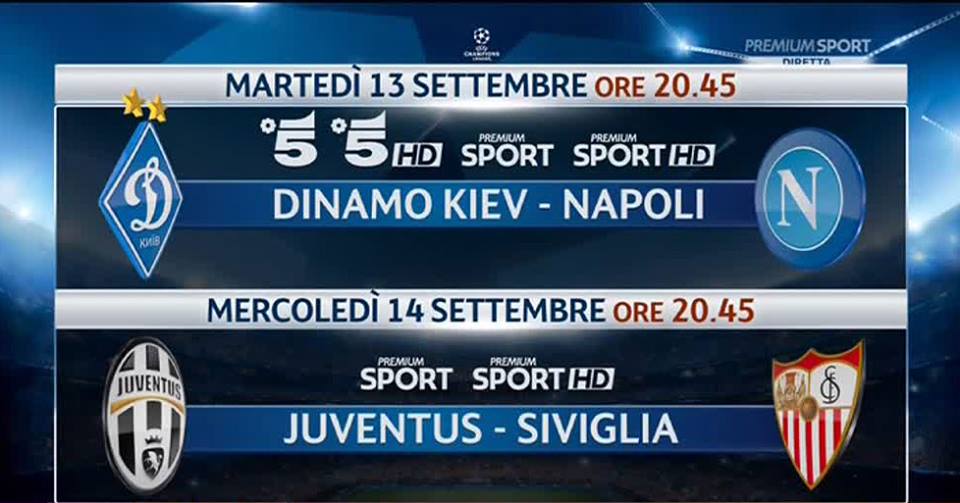 La diretta tv e streaming delle partite delle squadre italiane in Champions League, Juventus e Napoli