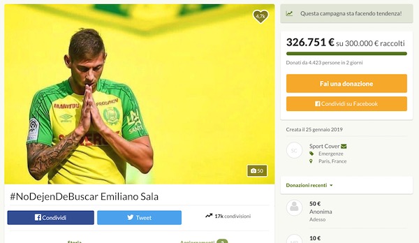 emiliano sala raccolta fondi ricerche