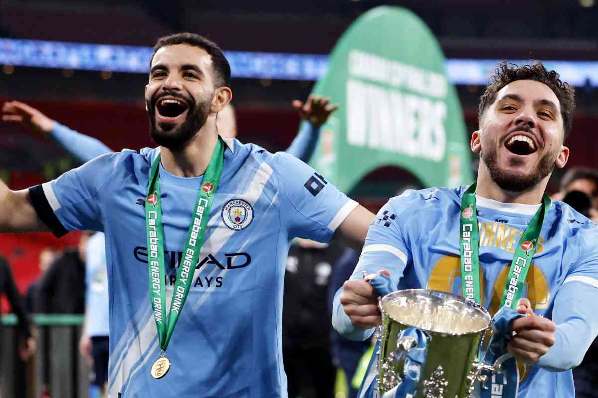 I giocatori del City festeggiano dopo la vittoria