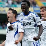Douvikas esulta dopo il gol al Verona