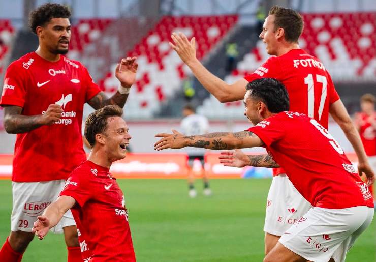 L'esultanza dei giocatori del Brann