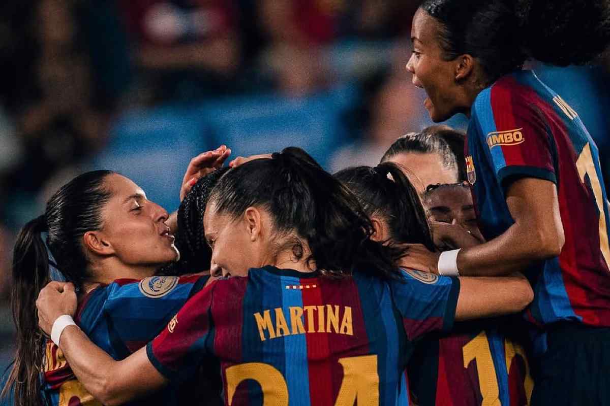 Le giocatrici del Barcellona in festa