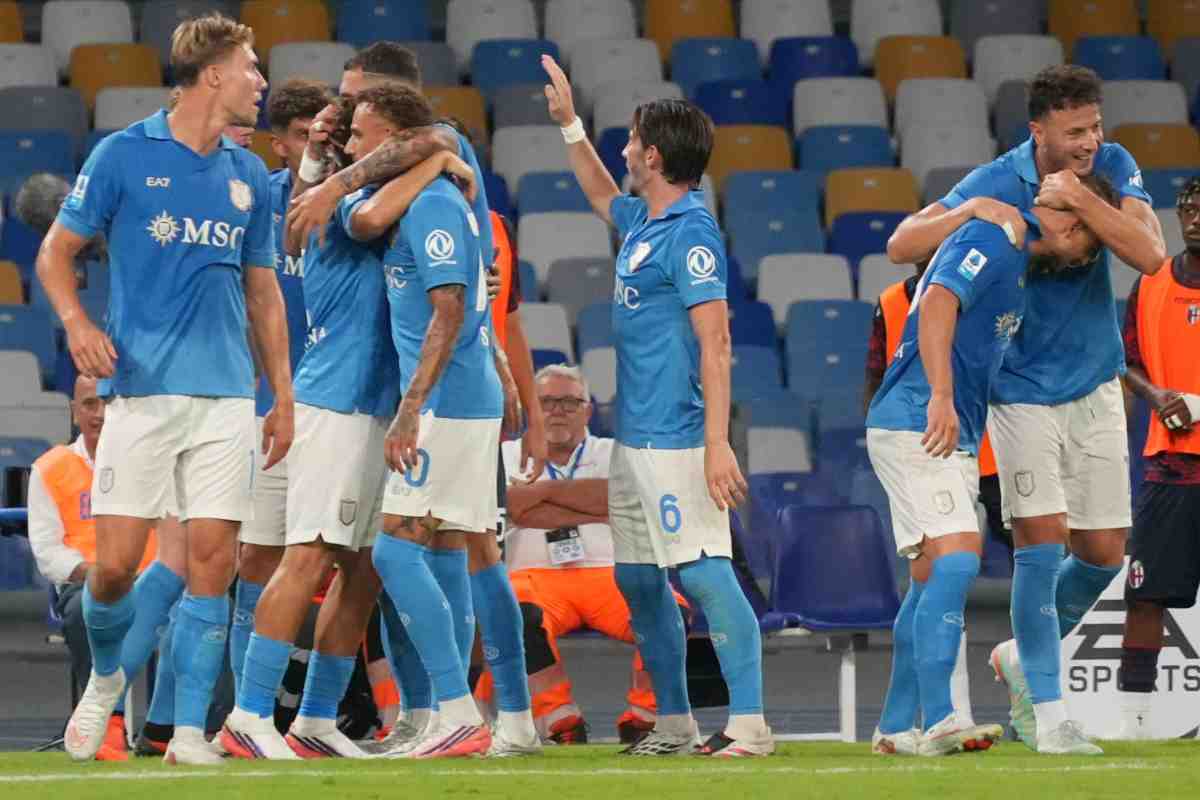 L'esultanza del Napoli al gol di Lobotka